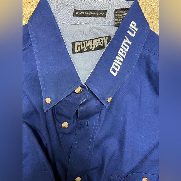Cowboy Up Blue Men’s Rodeo Button Down Shirt 100% Cotton-Size XXL-Embroidered - Picture 3 of 5